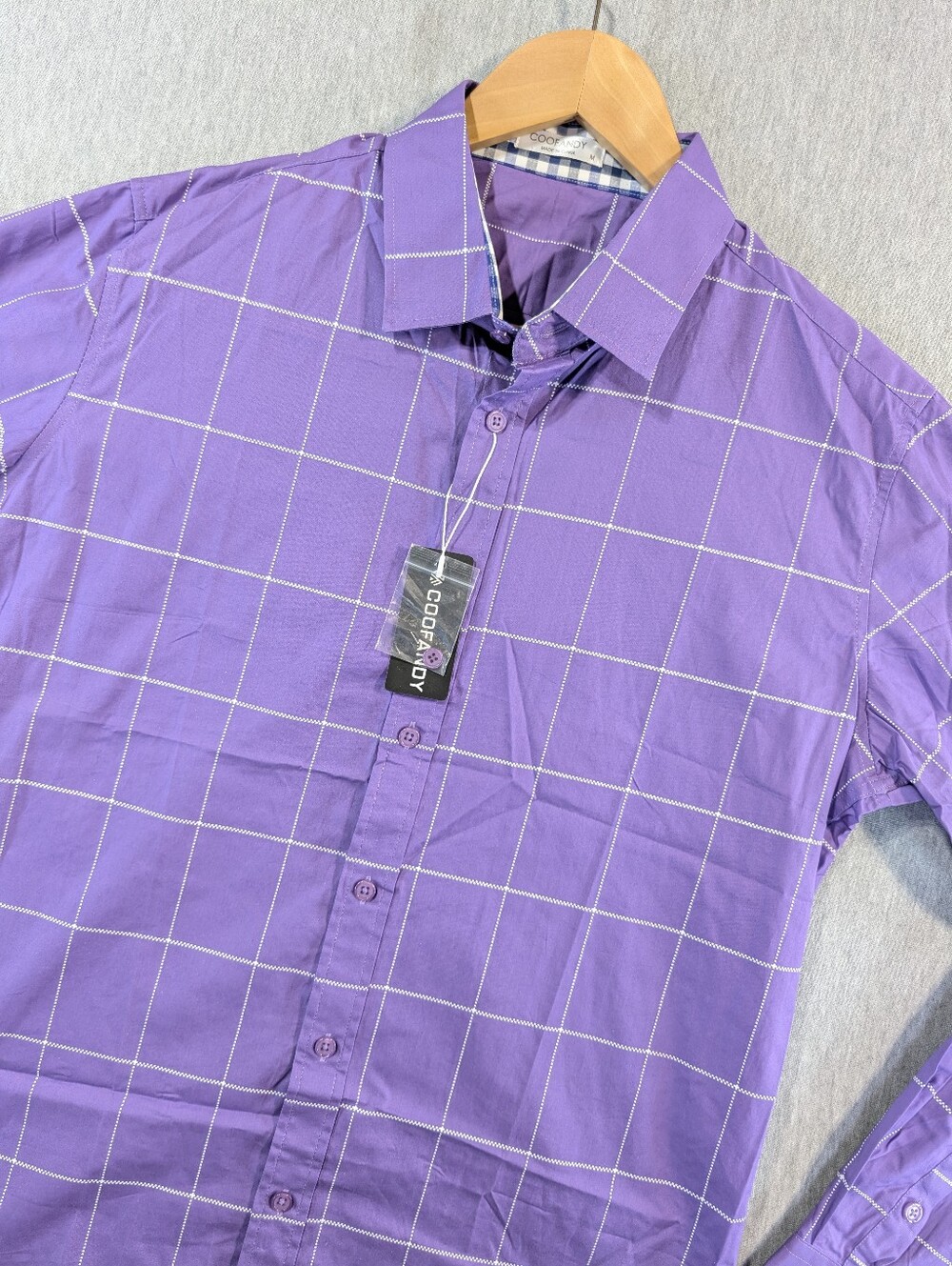 Coofandy Dress Shirt Men's Medium Geometric Print Purple White Long Sleeve NWT